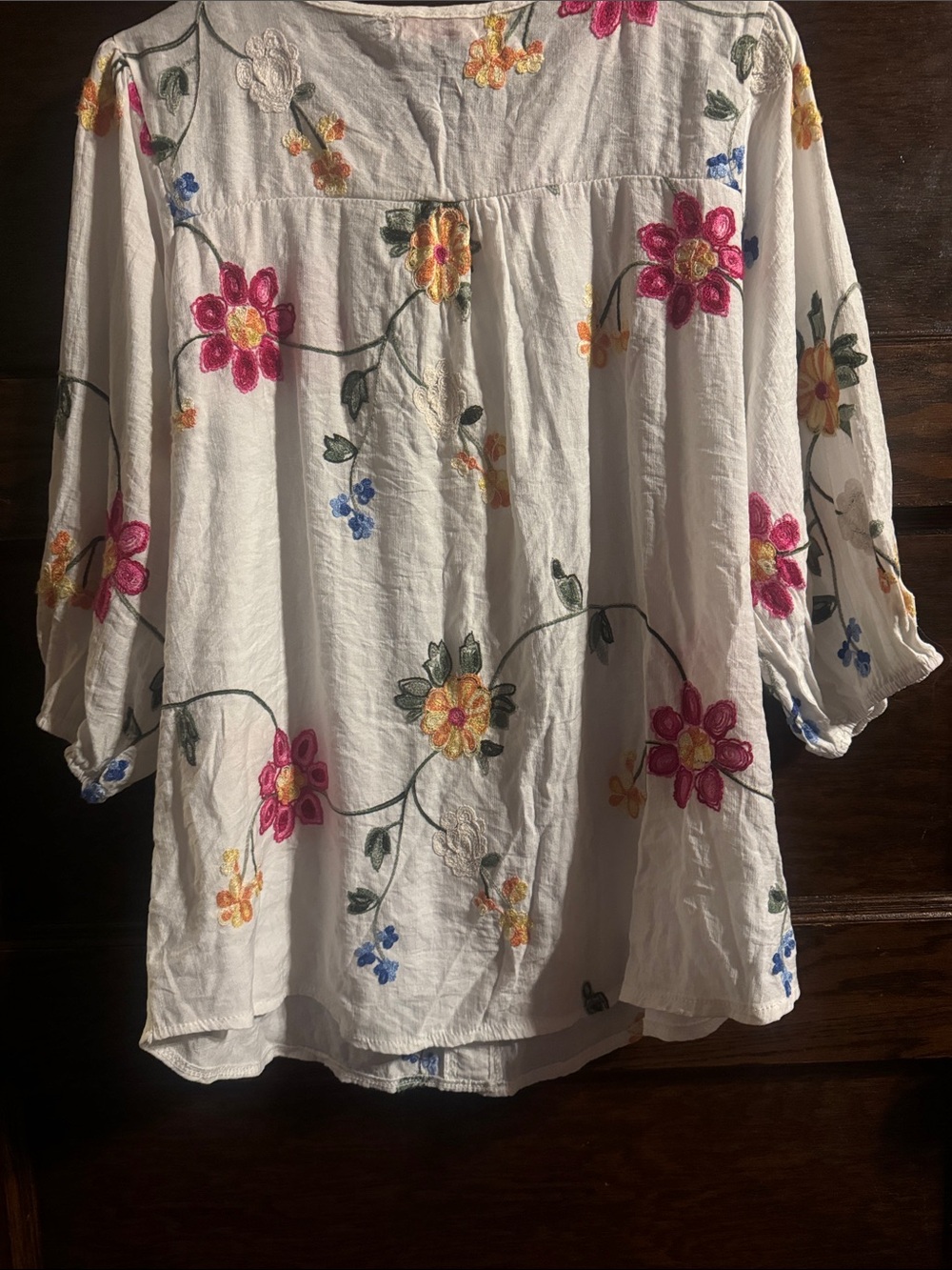 White Embroidered Button-Down Peasant Top - Picture 7 of 8